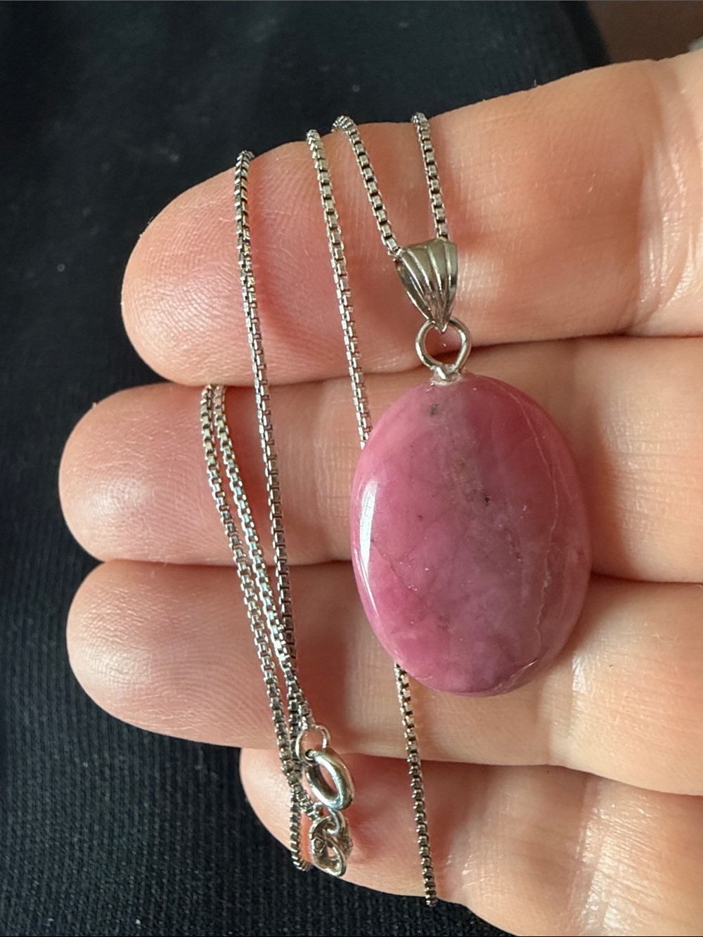 Vintage 925 sterling silver necklace with natural pink gemstone - Picture 2 of 11